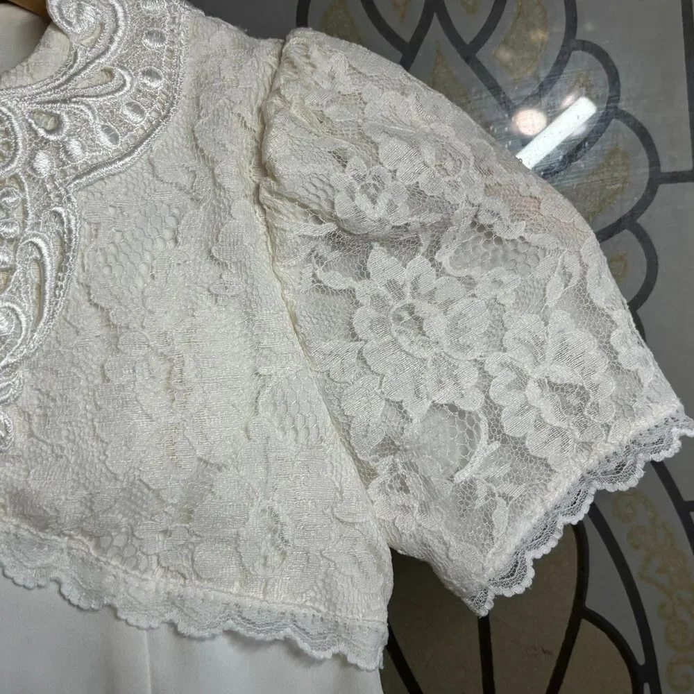 Jessica McClintok Vintage Christening Lace Embroidered Baptism Dress Size 6